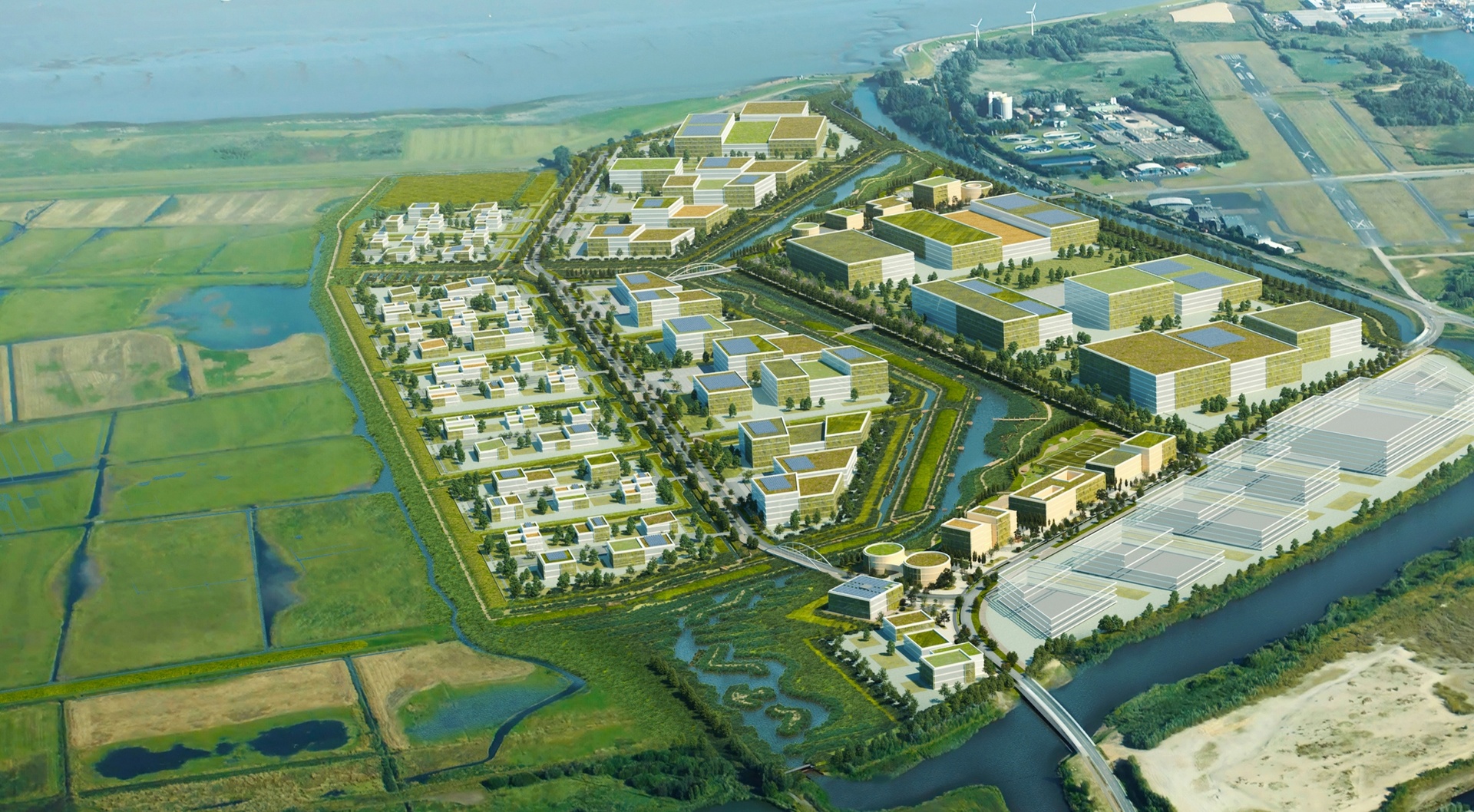 Visualisierung eines Gewerbegebiets von oben | © BIS / urbanegestalt PartGmbG