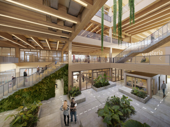 Innenperspektive Lobby des Gründungszentrums | © BIS/Partner und Partner Ein großer Raum von innen mit mehreren Etage | © BIS/Partner und Partner