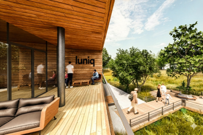 Visualisierung luniq Loggia mit Logo | © BIS / Tim David Müller-Zitzke Ein Gebäude im Kreislauf gedacht | © BIS / Tim David Müller-Zitzke