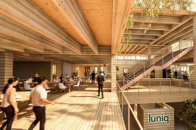 Visualisierung luniq Cafeteria mit Logo | © BIS / Tim David Müller-Zitzke So einfach ziehst du ins luniq ein - Dein Weg zum perfekten Büro im LUNEDELTA Bremerhaven | © BIS / Tim David Müller-Zitzke