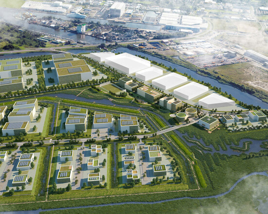 LUNEDELTA Park mit Commons | © BIS/urbanegestalt PartGmbG LUNEDELTA: Das Nachhaltige Gewerbegebiet der Zukunft in Bremerhaven | © BIS/urbanegestalt PartGmbG